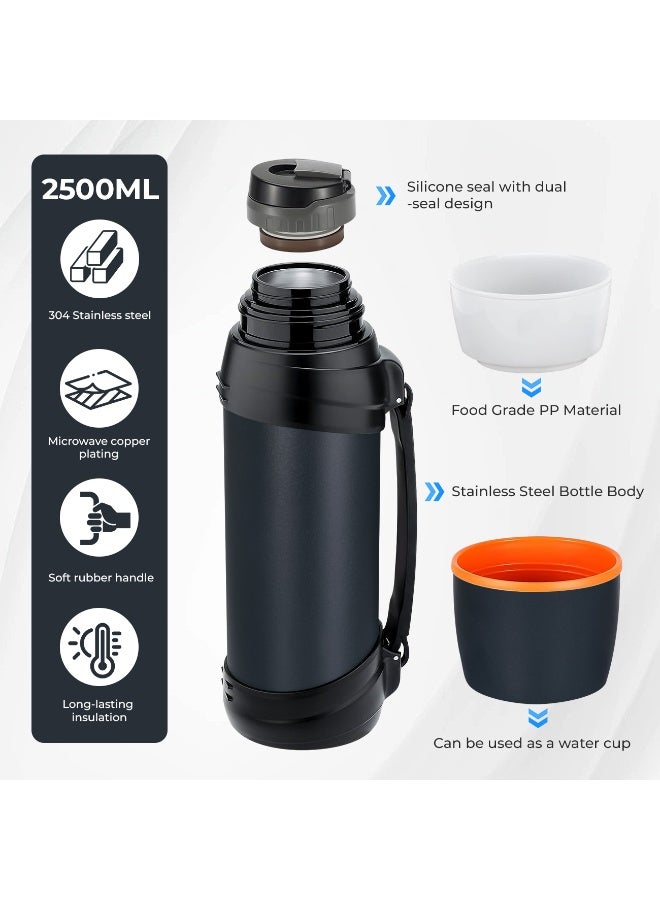 MIXDE Large flask- 2.5L Stainless Steel Insulated Bottle for Travel with BPA Free Cup Oversized Vacuum Insulated Thermoses with Handle and Strap for Hot & Cold Drink - Image 3